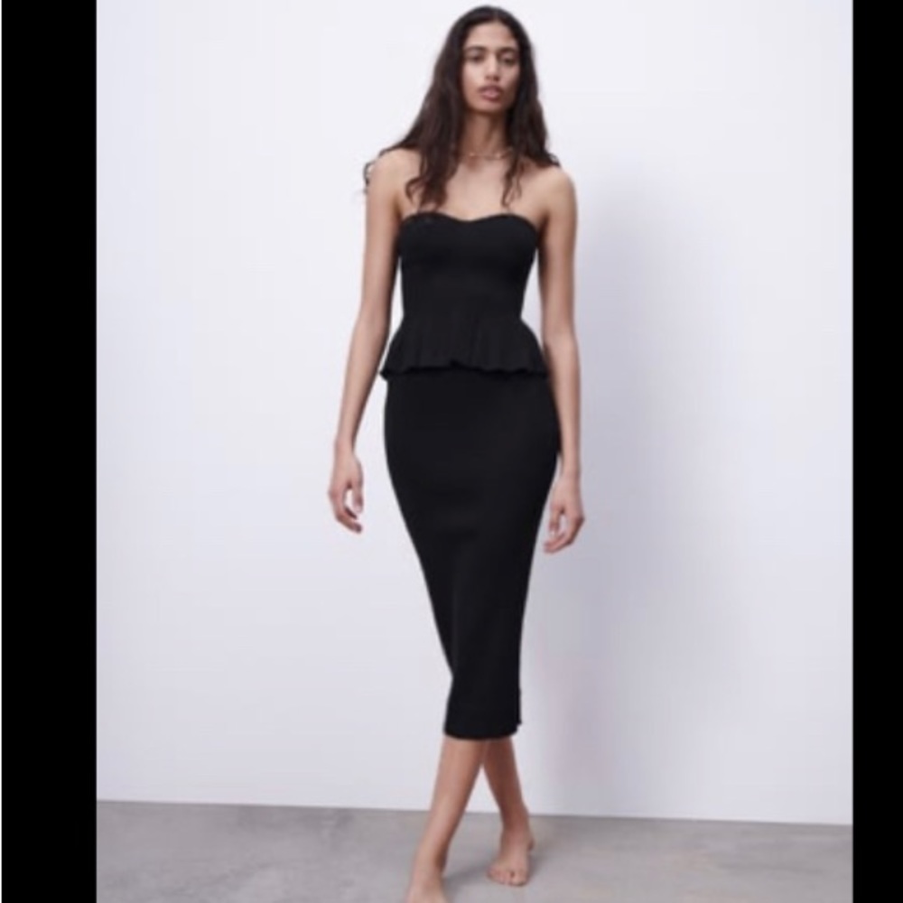 Black Knit Peplum Top | Zara